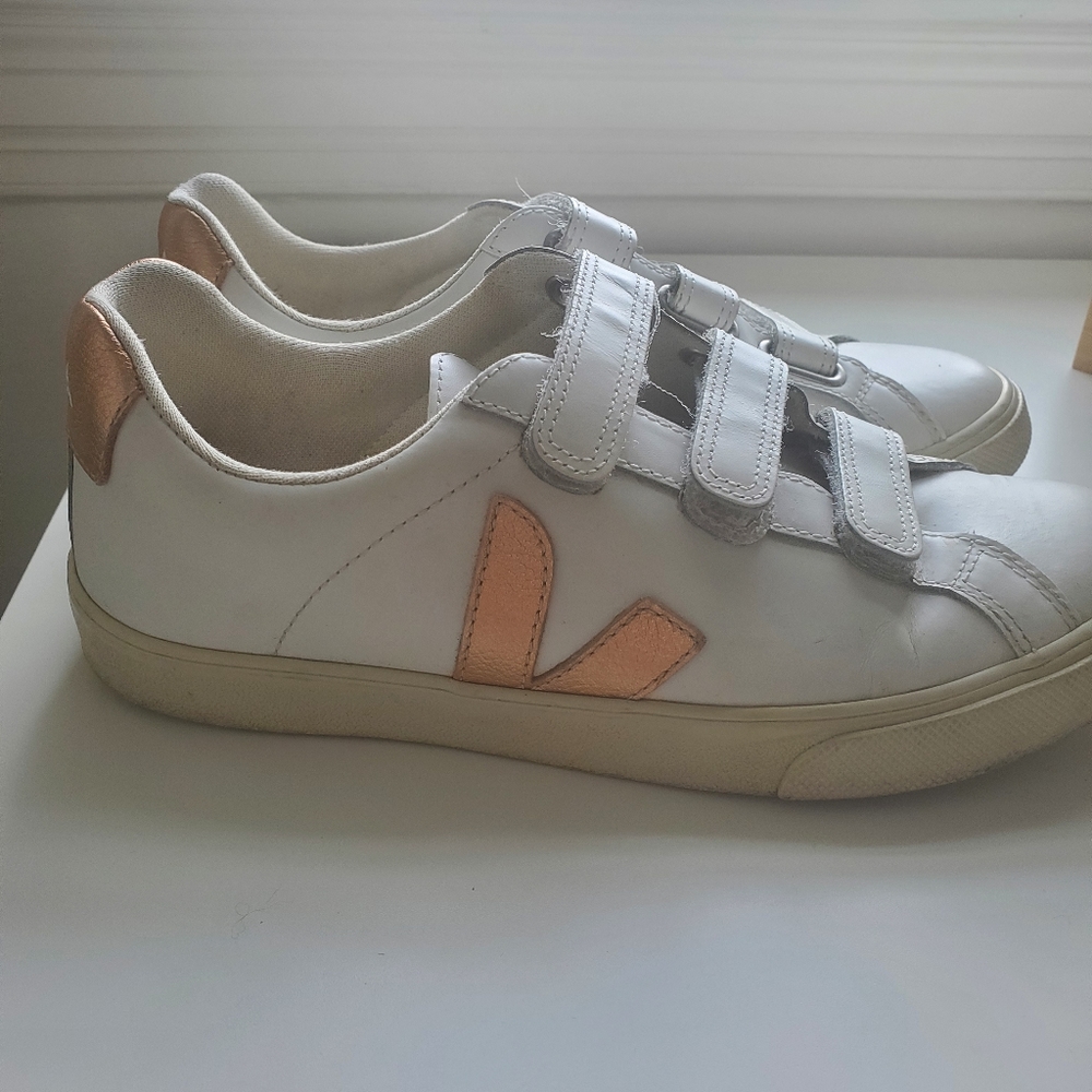 Veja Rose Gold velcro white women's sneakers